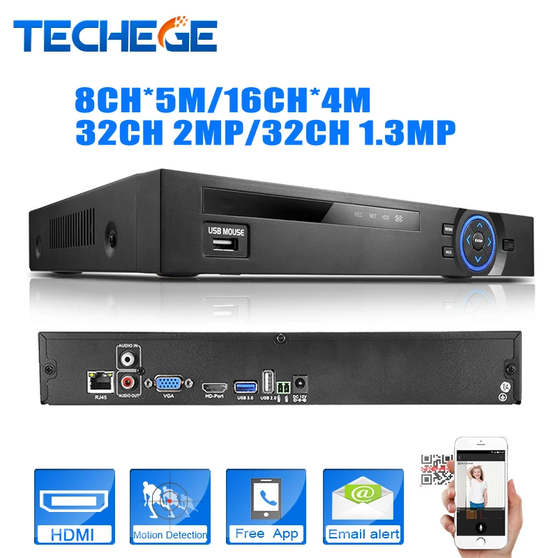 Full HD 32 Channel 1080P CCTV NVR 8CH*5M/16CH*4M/32CH 2MP/32CH 1.3M ONVIF P2P Motion Detection HDMI VGA CCTV Video Recorder