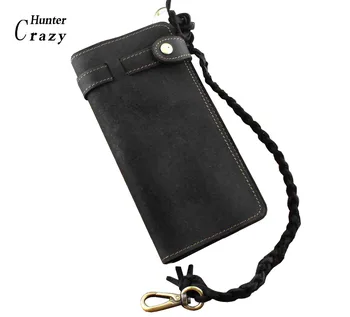 

Men's Brown Bifold Vintage Long Style Hand Made Leather Chain Wallet BLACK