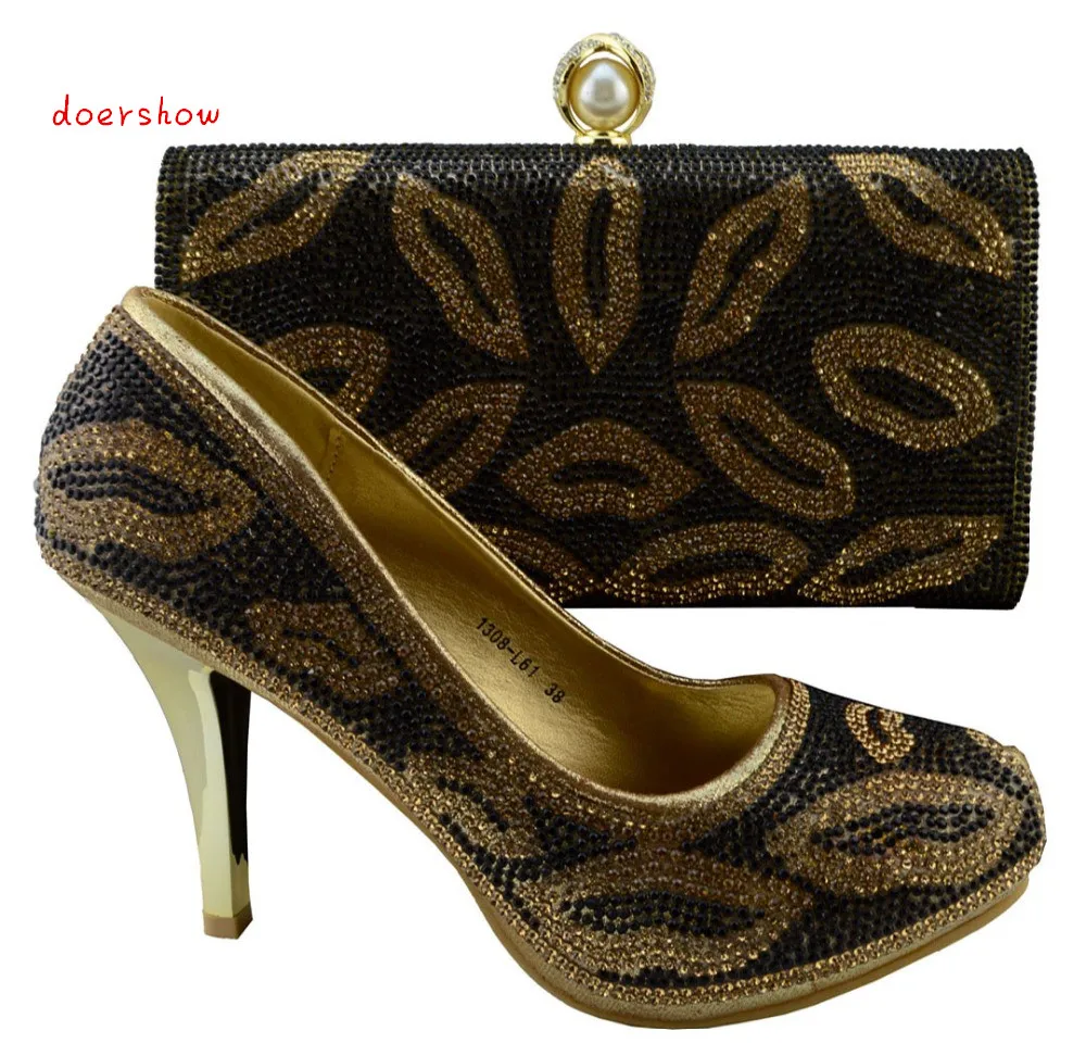 doershow Fashion italian gold shoes and bags sets to match for african
