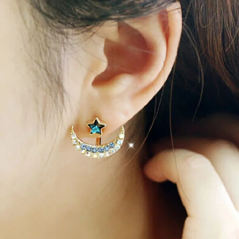 

New Arrival women rhinestone moon star earrings pentacle pendant stud earrings female