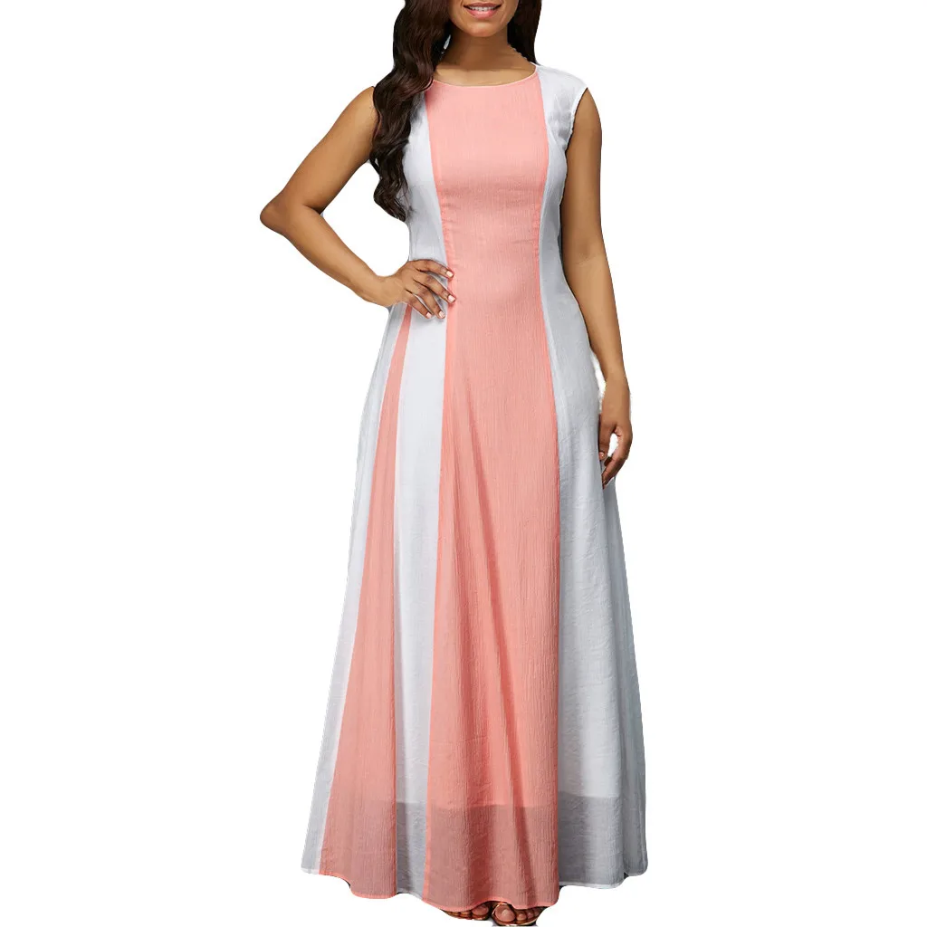 Летние платья модные женские сексуальные цветные столкновения без рукавов шифон размера плюс длинное платье Сарафан элегантная одежда Vestidos