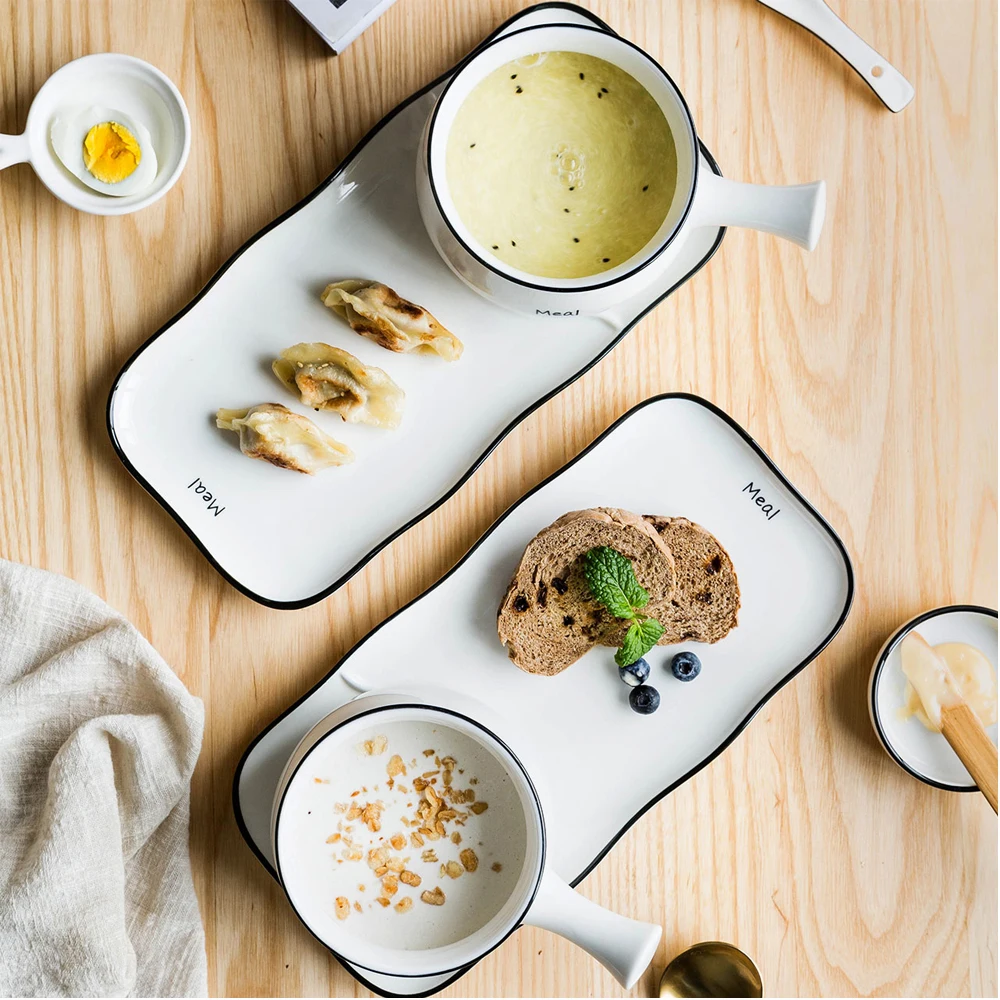 

Ceramic tableware breakfast plate bread dessert plate Underglaze color ceramic tableware set home Western dish plate bowl set