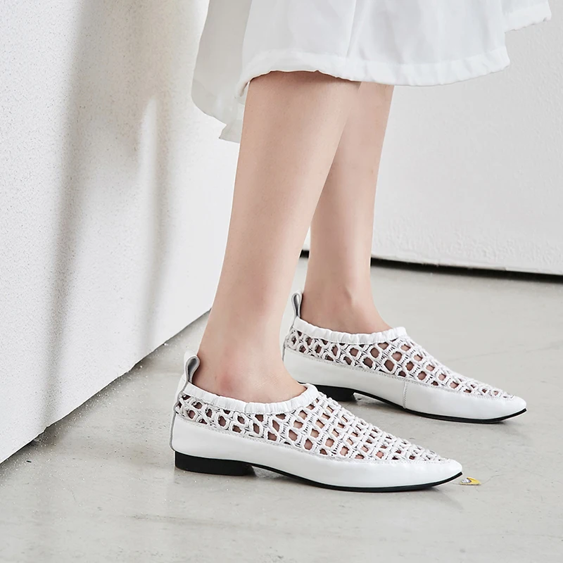 Negro Piel blanco Venta 43 Plus De Genuino Moda Nueva Zapatos Tamaño Cerdo Cuero Planos Caliente Puntiagudos Marca Lapolaka Vaca Mujer xPHUqx