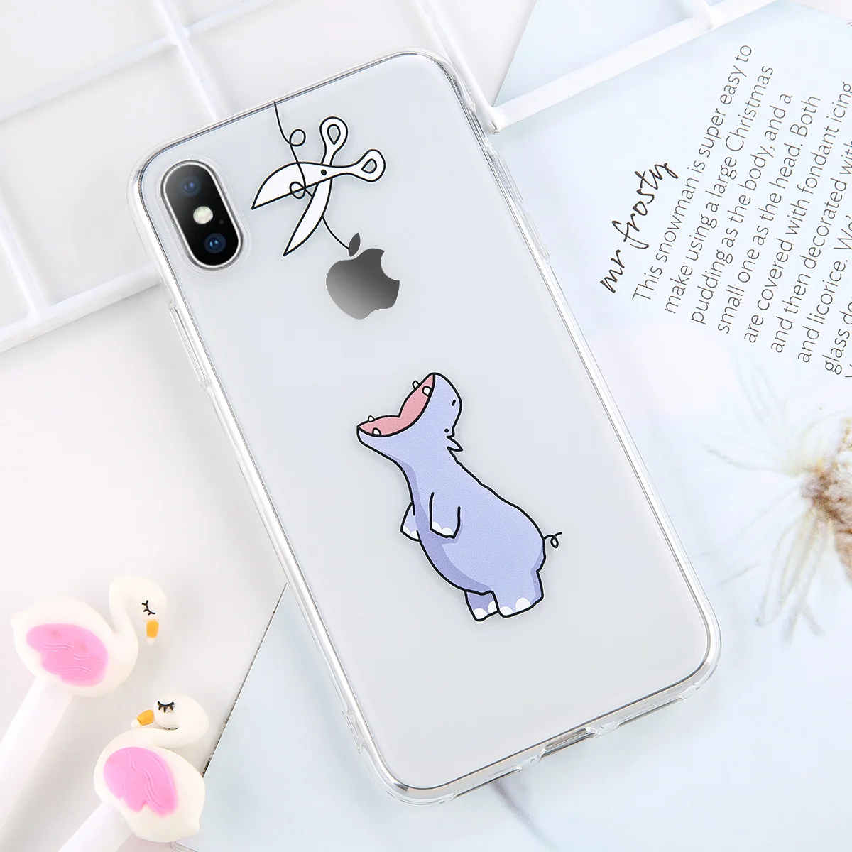 AC4214 USLION прозрачный мультяшный чехол для телефона iPhone 11 Pro Max 6 6s 7 8 Plus XS Max XR милый медведь динозавр мягкий чехол для iPhone X - Цвет: AC4214