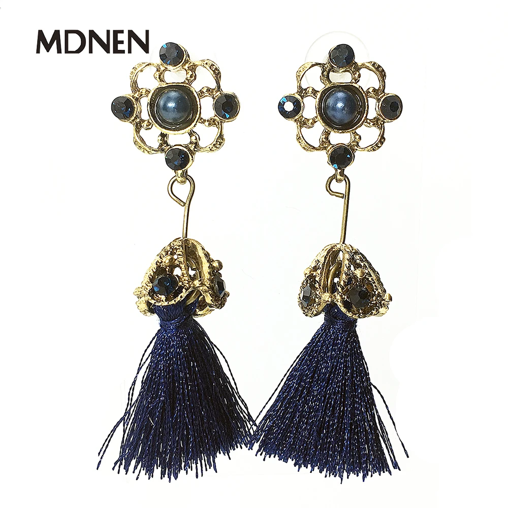 

Drop Earrings Navy Blue Long Tassel Vintage Elegance Dangle Earrings Party Jewelry For Women