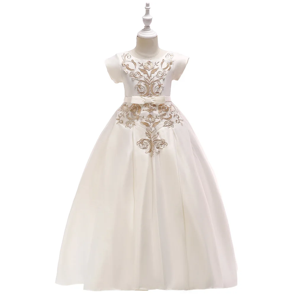 Элегантное свадебное платье с цветочным узором для девочек; праздничное платье принцессы; торжественное платье; платье для первого праздника; элегантное вечернее сатиновое платье принцессы; От 4 до 15 лет