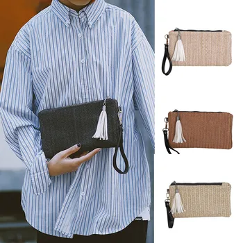 

Hot Sale Casual Bags bolsas de mujer Fashion Lady Trend Woven Tassel Portable Zipper Clutch Bag Mobile Phone Bag torebki Sac #C