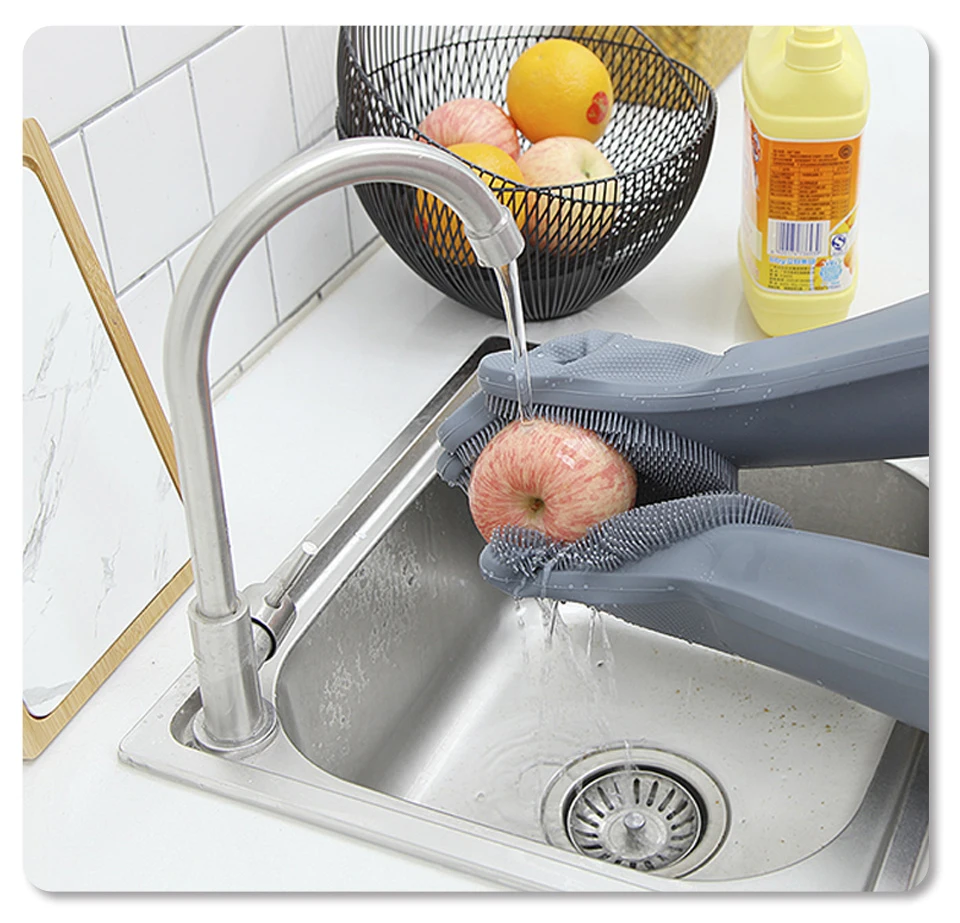 1 пара перчаток для мытья посуды Волшебные силиконовые перчатки для мытья посуды термостойкие кухонные перчатки легко моющиеся