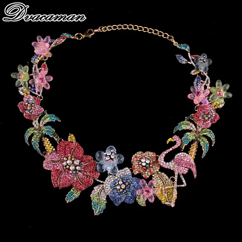 

Dvacaman New Za Design Multicolor Crystal Beads Flower Necklace Vintage Maxi Rhinestone Bijoux Statement Choker Necklace Jewelr