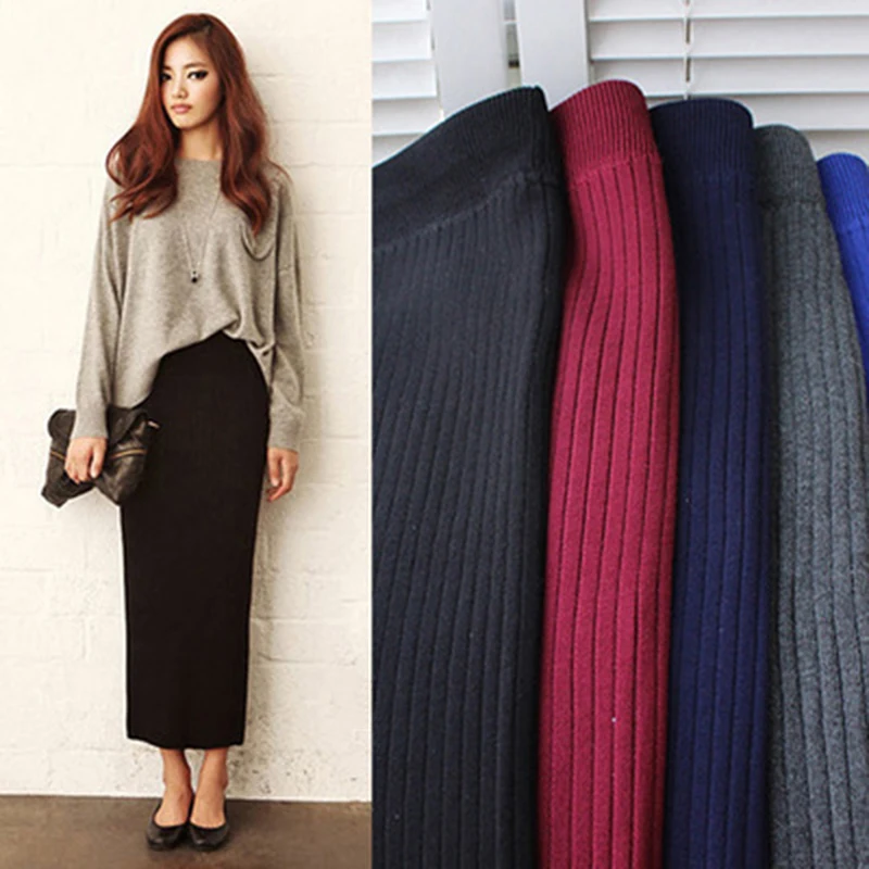 Womens Skirts Sexy Chic Pencil Skirts Summer Autumn Knitted Long Womens Skirt Package Hip Elastic Split Skirts Faldas Mujer