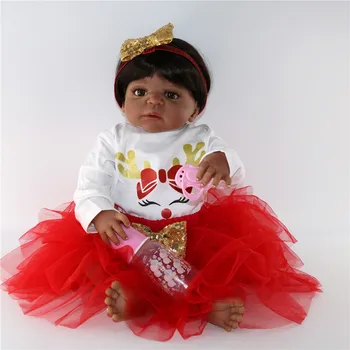

57cm Full Silicone Reborn Baby Doll Toy Black Skin doll girl Newborn Babies Toddler Alive Bebe boneca reborn xmas gift for child