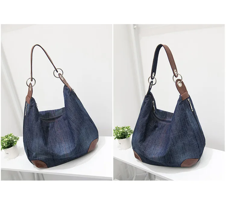 2022 large luxury ladies denim handbag big shoulder bag blue jeans handbag Jean Denim Tote Crossbody ladies shoulder bag