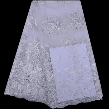 

African French Tulle Net Embroidery Lace Fabric Trim With Stones High Quality Nigerian French Lace Fabric White Lace Fabric 1201