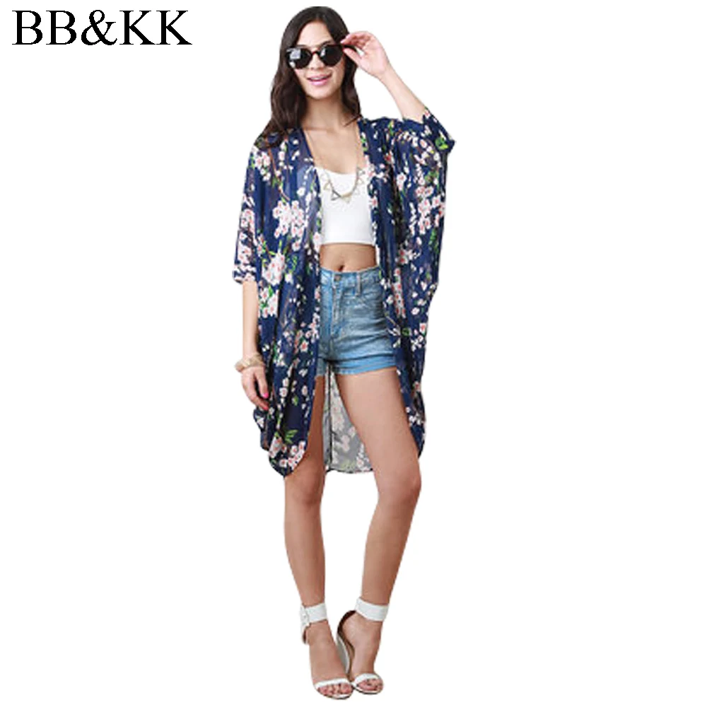 

Summer Style Fashion Women Printed Chiffon Blouses Tribal Print Hem Kimono Cardigan Coat TopsBrand Designer