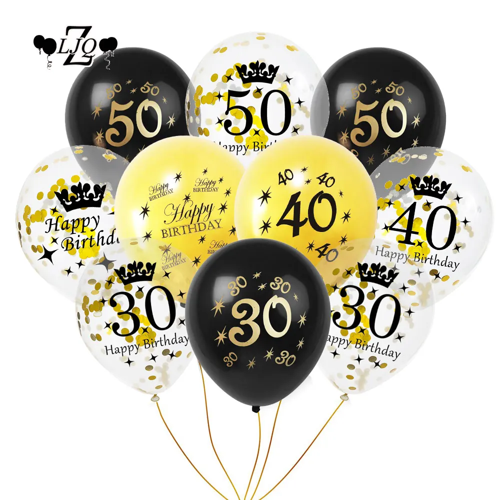 

ZLJQ 10pcs 12inches 30 40 50 Gold Balloons Happy Birthday Wedding Anniversary Balloons Adults Aged Party Decor Supplies Toys 8D