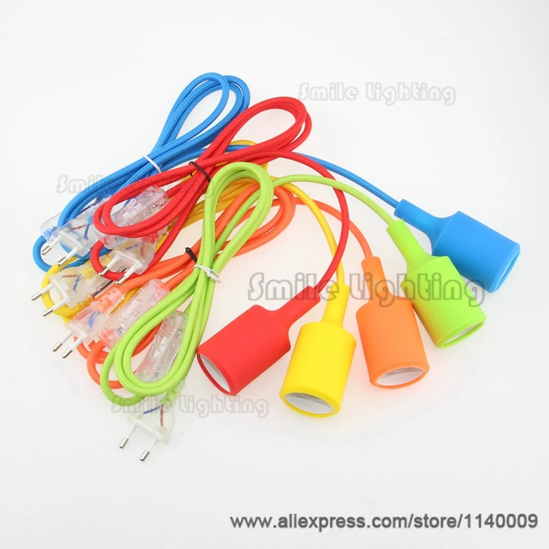 

CE VDE Certified 1.7m Europe Plug Cord with on/off switch E27 Silicone Lamp Holder Fabric Cord with EU Plug Light Socket