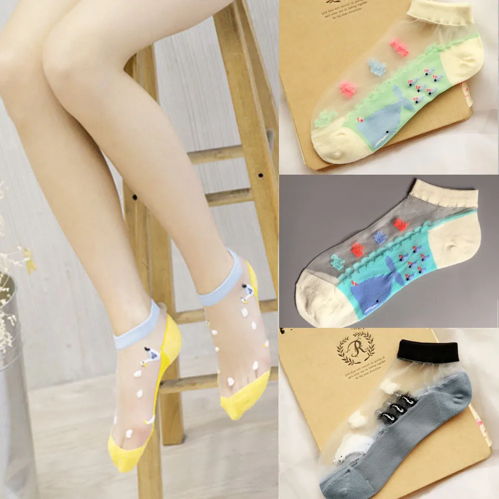 

Women Cute Socks Summer 2019 Short Transparent Boat Funny Socks Crystal Cotton Cartoon Low-cut Ankle Sock calcetines mujer
