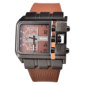 OULM 3364 marca Original diseño de moda rectángulo relojes hombres correa de cuero ancho Reloj de cuarzo casual Reloj Deportivo 2018