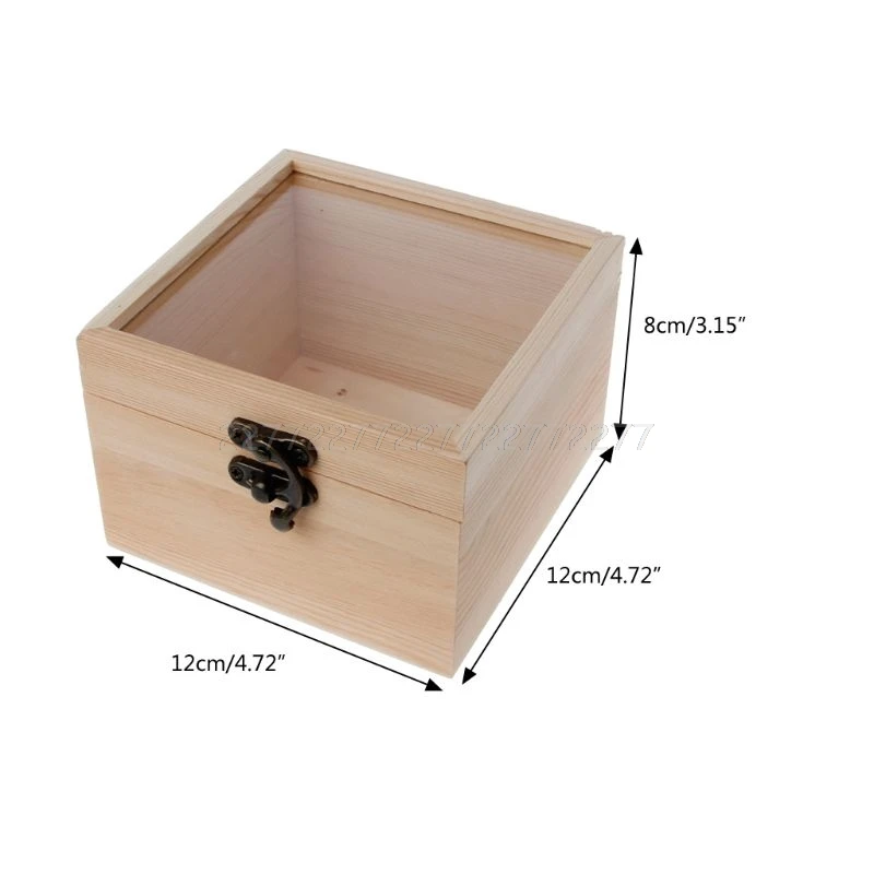 Glass Top Display Box Unfinished Natural Wooden Square Jewelry Storage Package Je29 19 Dropship