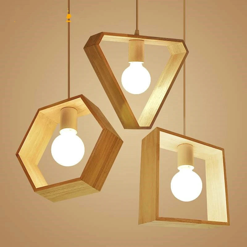  Nordic style geometric solid wood creative pendant lights for kitchen island dining room bedroom co - 32992190288