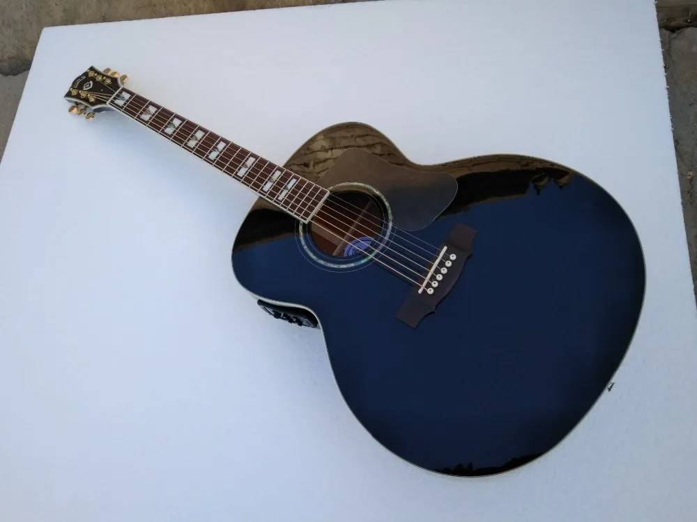 

free gift free shipping 6 strings gloss black finish acoustic electric guitar