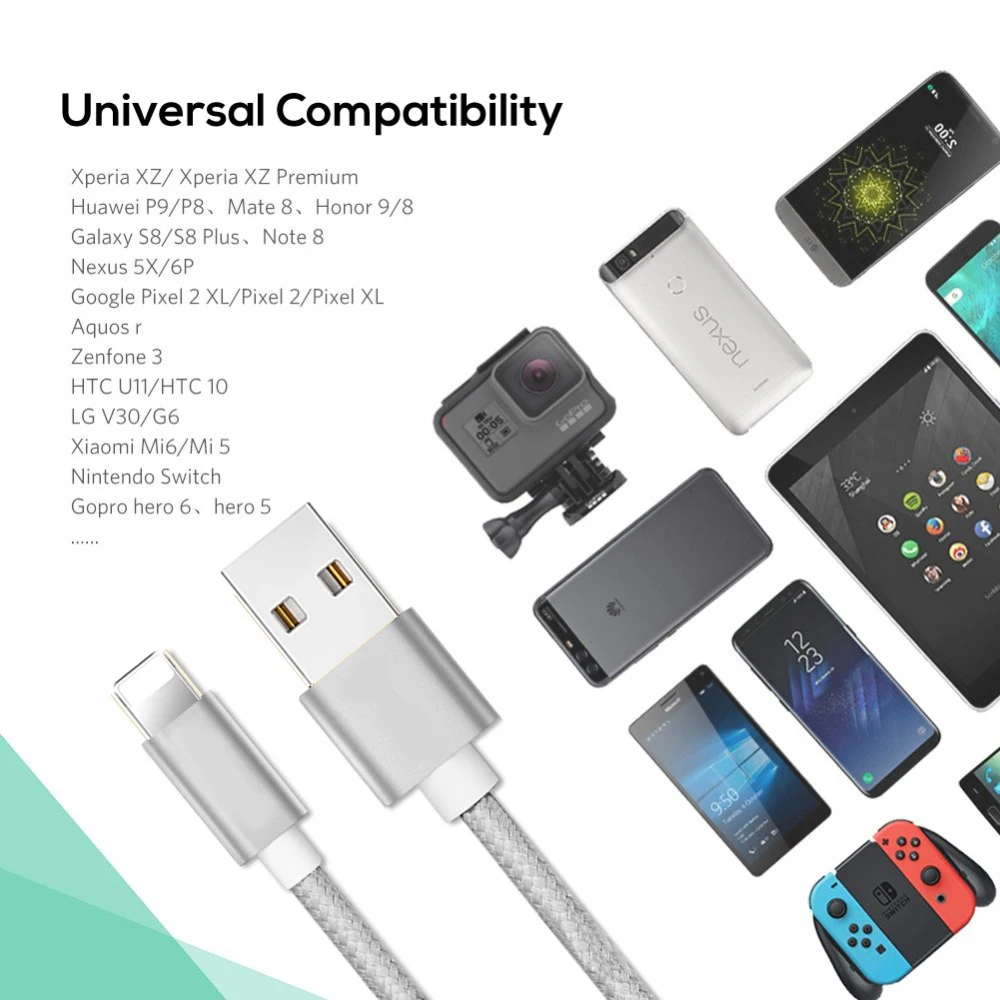 USB с кабель для быстрой зарядки C samsung Galaxy S9 S8 Oneplus 6 Нейлон Плетеный синхронизации