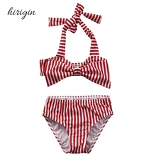 HIRIGIN бренд Ployester в полоску дети бикини для девочек комплект купальники бантик купальный костюм Пляжная одежда От 1 до 6 лет