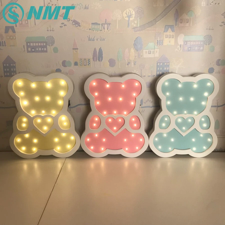 

Ins-style Bear LED Night Light Wooden Cartoon LED Night Lamp for Children Baby Indoor Decorative Bedside Lamp