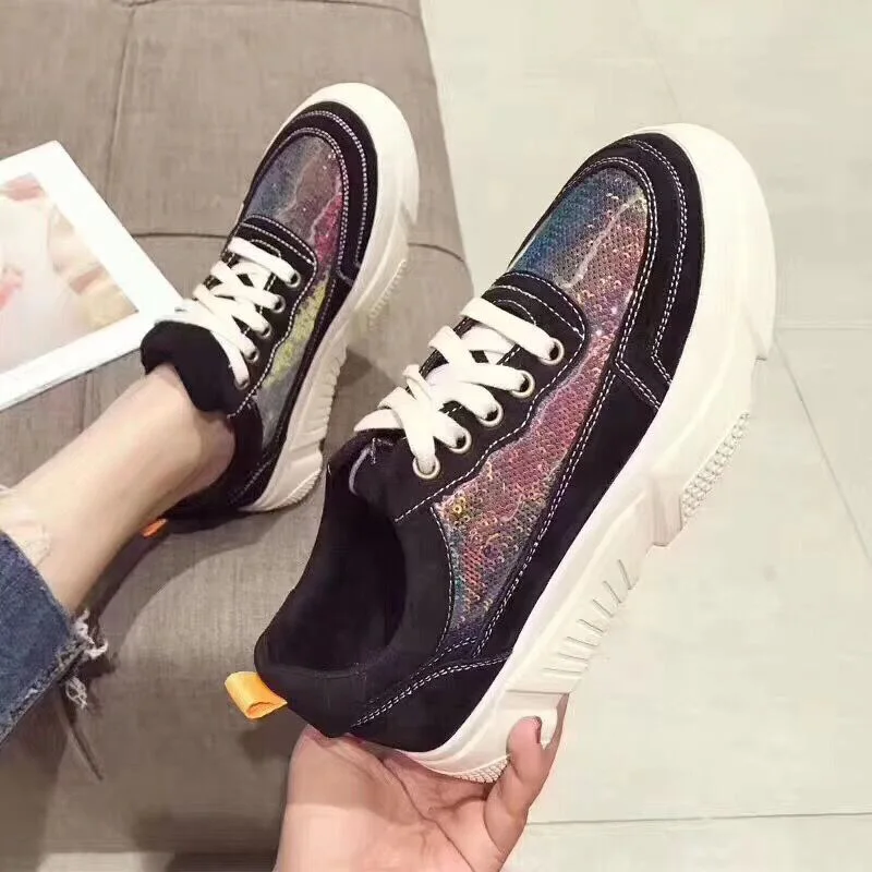 Suede 2018 Haute Sneakers Aransue Casual Femmes forme Qualité Chaussures Vulcanisé Scarpe Bling Colour De Dames Pompes leopard Porc Donna Print Plate trxsCQBhdo