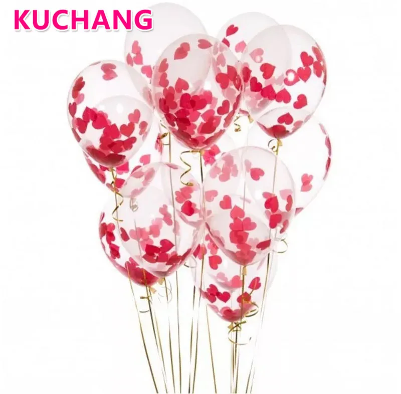 

5pcs 12inch Red Heart Paper Confetti Transparent Latex Balloons Wedding Anniversary Birthday Party Decor Baby Shower Supplies