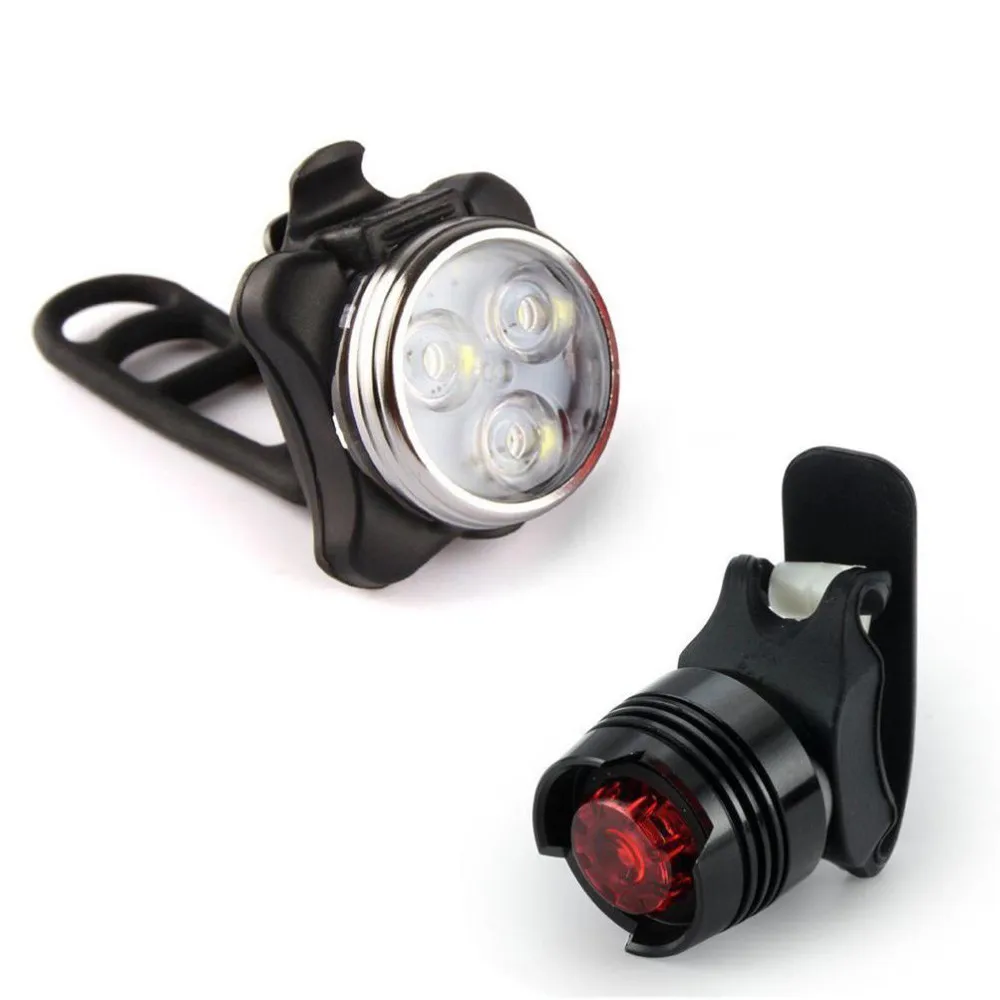 Bike DEL Lumières Set 3 pièces ~ 1x Front /& Arrière 2x ~ rechargeable USB 4 modes