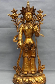 

wholesale factory 34" Tibet Bronze Gilt Folk Buddhism Stand Kwan-Yin Guan Yin Tara Goddess Statue 25% off