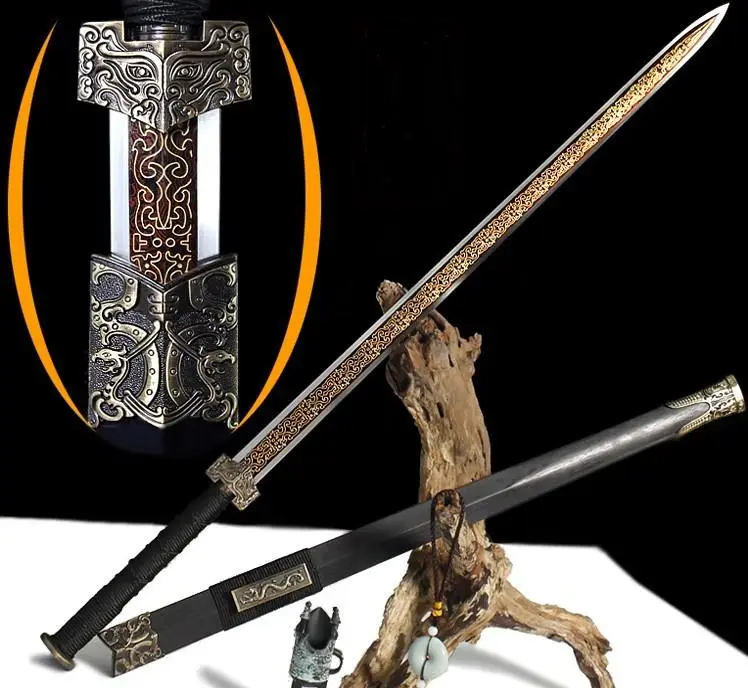 HIGH QUALITY CHINESE SWORD HAN JIAN 8 SIDE FOLDED DAMASCUS STEEL RED