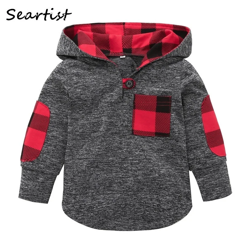 Seartist Baby Girls Boys Hoodie Red Plaid Hooded Sweatshirt for Bebes ...