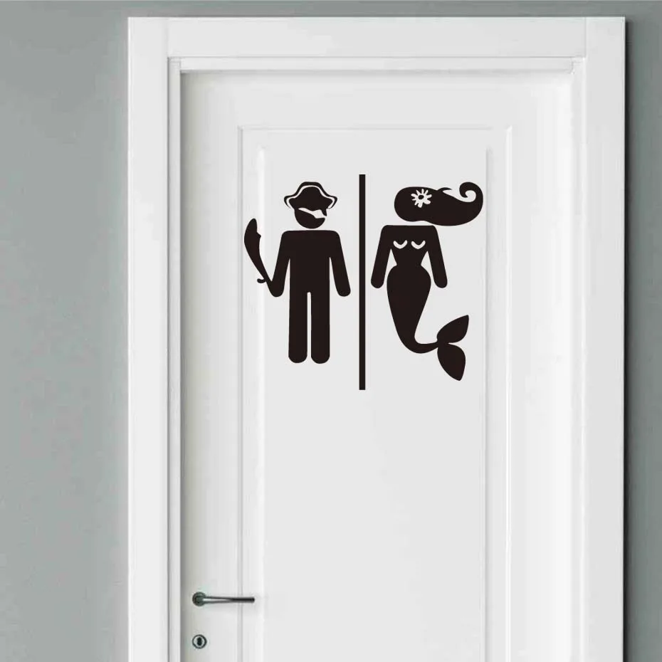 Funny Decals Mermaid Wome Men Door Vinyl Stickers Modern Wall Stickers Toilet Door WC Note Washroom Bathroom Home Decor Wall Art (2)