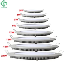 Светодиодные панельные светильники Потолочные круглые утопленные лампы Алюминиевые ультратонкие светильники 3W 4W 6W 9W 12W 15W 18W 24W Светильники для прожектора