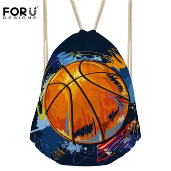 

FORUDESIGNS Men's Drawstring Bag 3D Cool Basketball Print Casual School Bag For Boys Foot Ball Kid Kindergarten String Backpacks