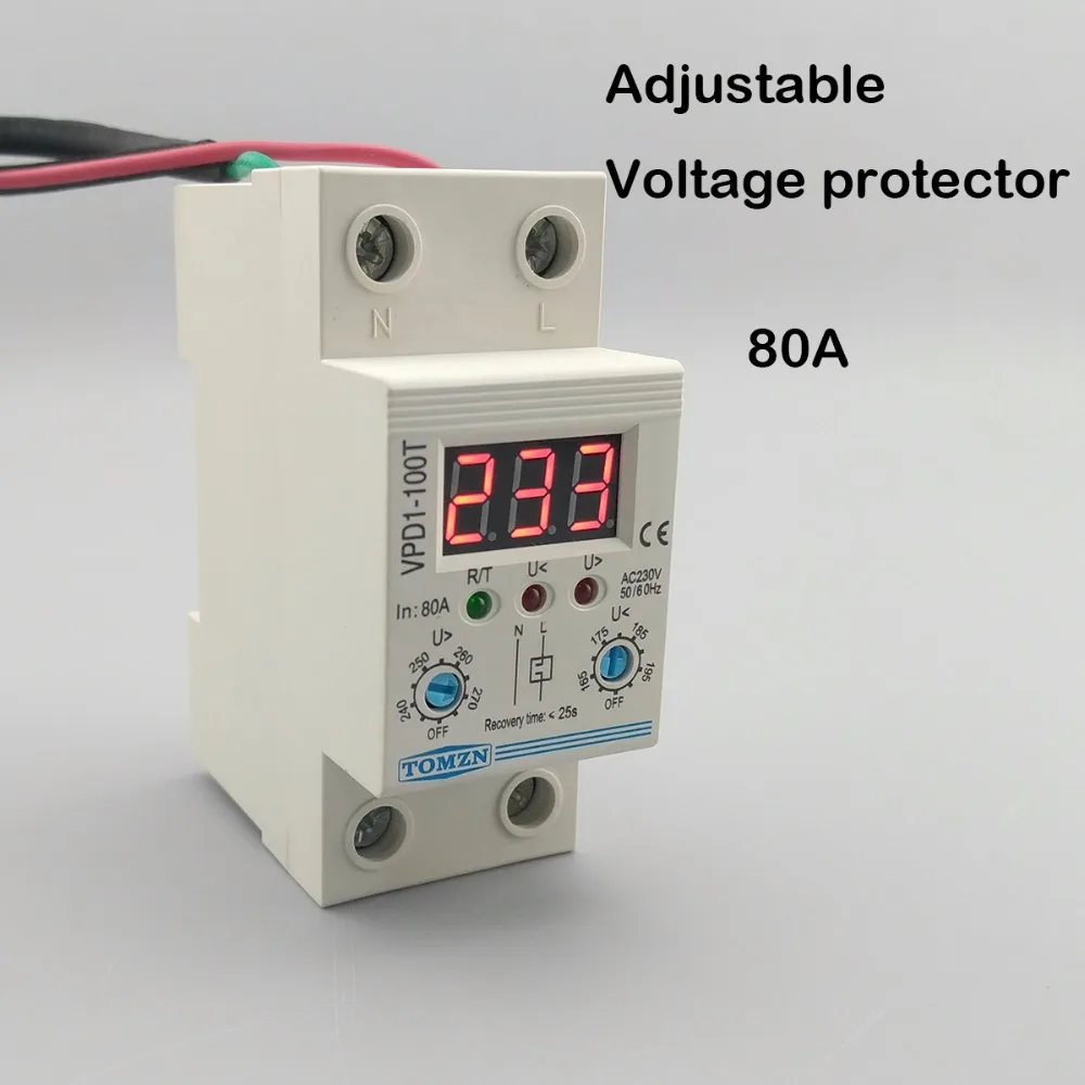 80A 220 В регулируемое автоматическое повторное подключение от перенапряжения и ниже напряжения устройство защиты реле с Вольтметр напряжения монитор