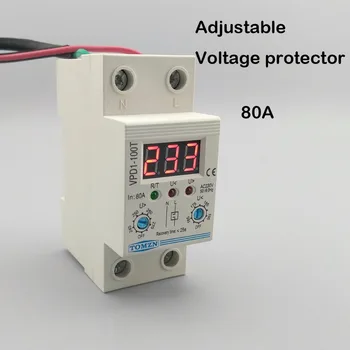 

80A 220V adjustable automatic reconnect over voltage and under voltage protection device relay with Voltmeter voltage monitor
