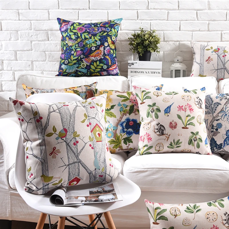 

Silver Birch Cushion Covers Parrot Birds Flower Thick Linen Cotton Pillow Cover 9 Styles 45X45cm 30X50cm Bedroom Sofa Decoration