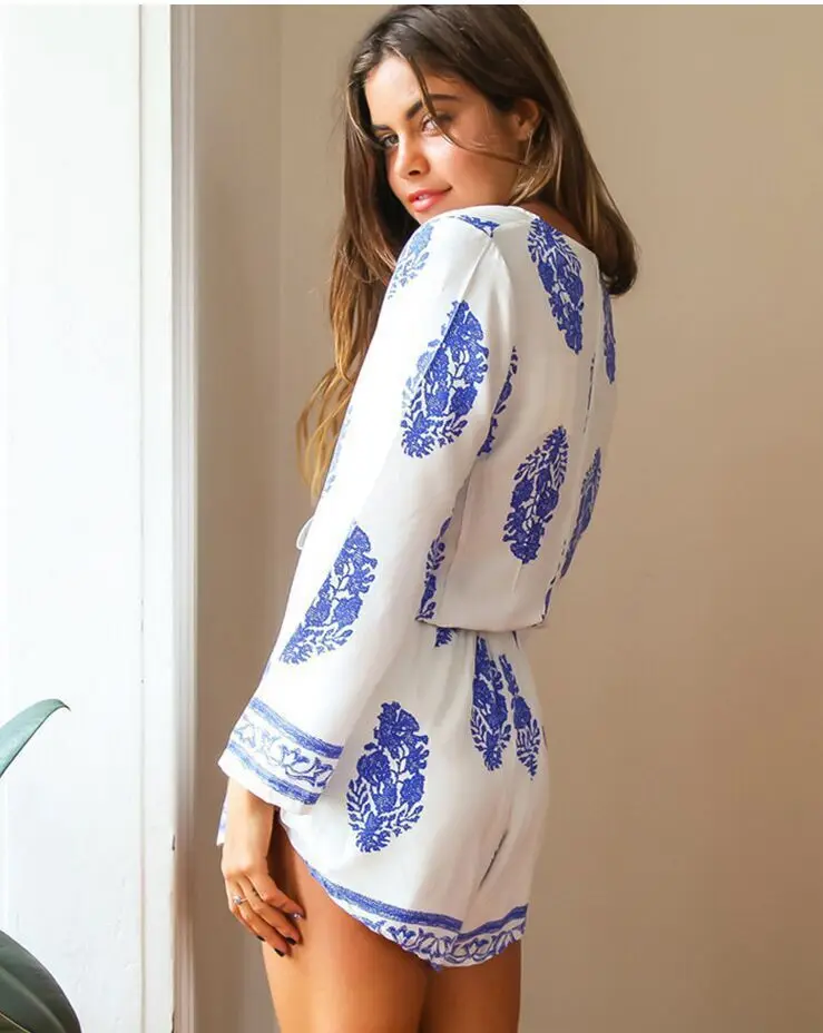 2015 White Blue Women Macacao Feminino Curto Fashion Short Length Flare