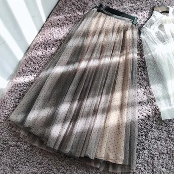 

New change transparent pendulum pleats with sweater mesh skirt half length skirt with