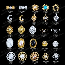 10 шт./партия, 3d украшения из сплава для ногтей с AB боковыми стразами, бриллиантами, жемчужными ювелирными изделиями на ногтях принадлежности для салонов