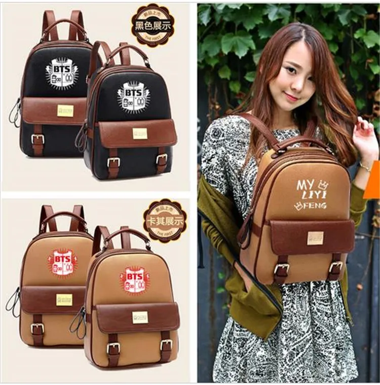 

BTS kpop PU Kpop Bangtan Boys Schoolbag Women Bookbag Shoulder BTS EXO XXOO GOT7 b.a.p Bigbang tourism student canvas