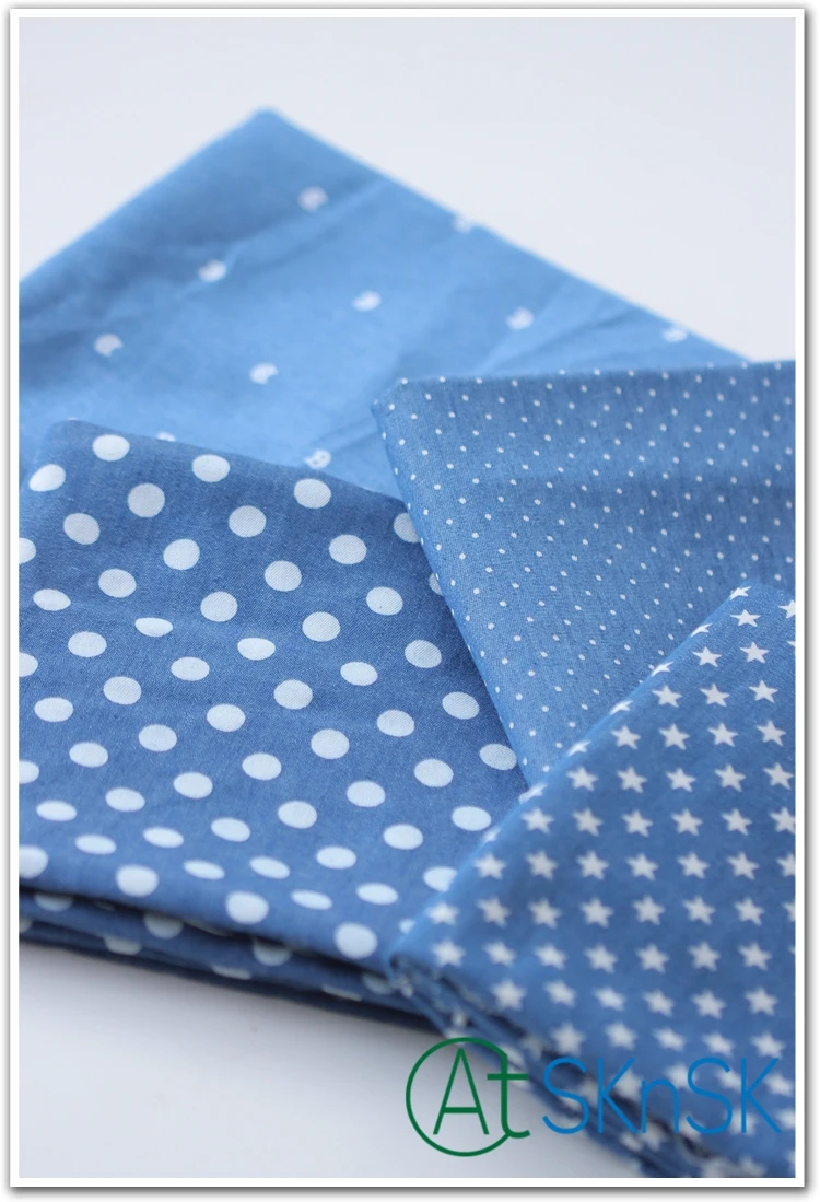 

1pcs/lot 160x50cm Blue Color Star Dots Cat Pattern Winter/Summer Denim Fabric Pants Sewing Material High Quality