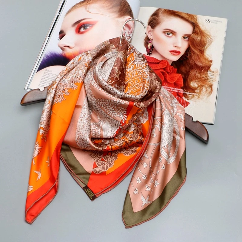

Large Square Silk Scarf Shawl Head Scarves for Hair Wrapping 100% Silk Twill Scarfs Wraps 88X88CM Fashion Print Scarves