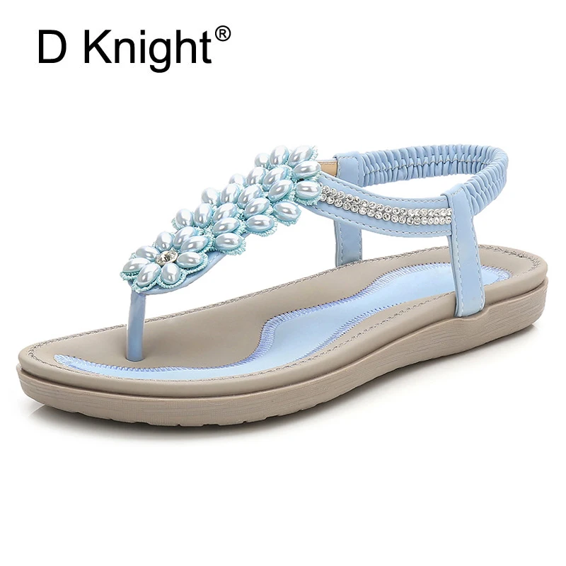 D Knight New women Bohemia Flat Sandals Shoes Woman Rhinestone Flip Flop Crysta Flower Beach Sandals Casual Shoes Big Size 36-42 (3)