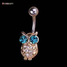 Синий драгоценный камень сова пупка Пирсинг 14 Калибр летние серьги для пирсинга пупка сексуальные бикини ювелирные изделия тела Женщины Девушки пупка кольца