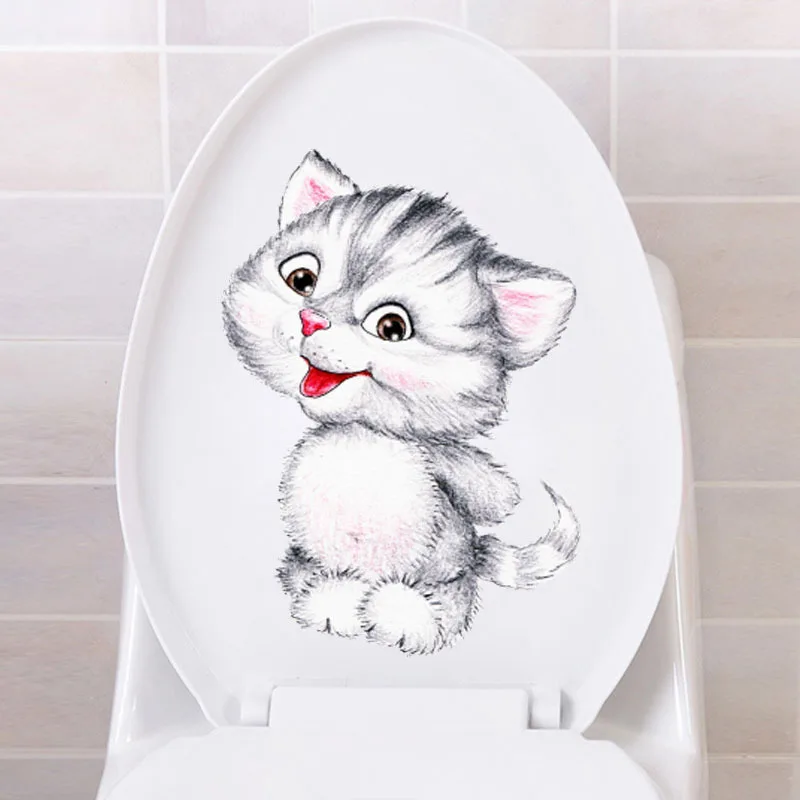 

New 3D Cartoon Vivid Cats Toilet Wall Stickers For Kids Baby Rooms Poster Home Decor Cute Animal Cat PVC Self-adhesive Art Mural