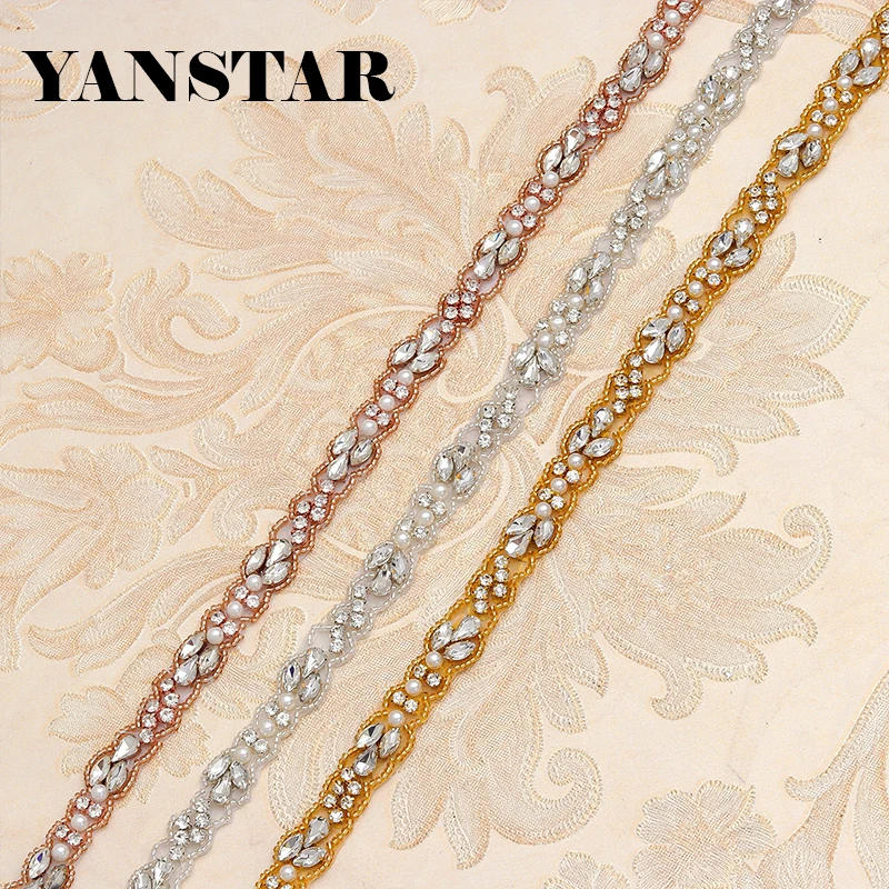 

YANSTAR (5Yard) Wholesale Hand Wedding Dresses Belts Beads Crystal Rhinestones Appliques Accessory Sewing On Bridal Sash YS883